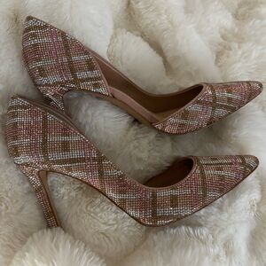 Embellished INC Pink Plaid Pointed-Toe Pumps
